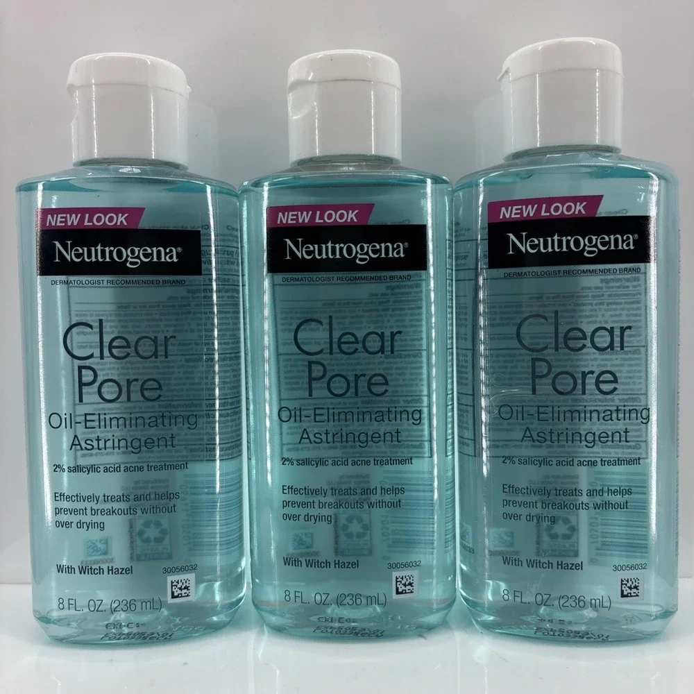 3 Neutrogena Clear Pore Oil-Eliminating Astringent 2% Salicylic Acid Acne Tx 8oz